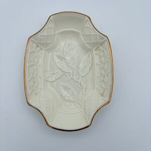 FITZ & FLOYD ESSENTIALS TRINKET TRAY/NUT DiSH GOLD TRIM BOTANICAL COLLECTION